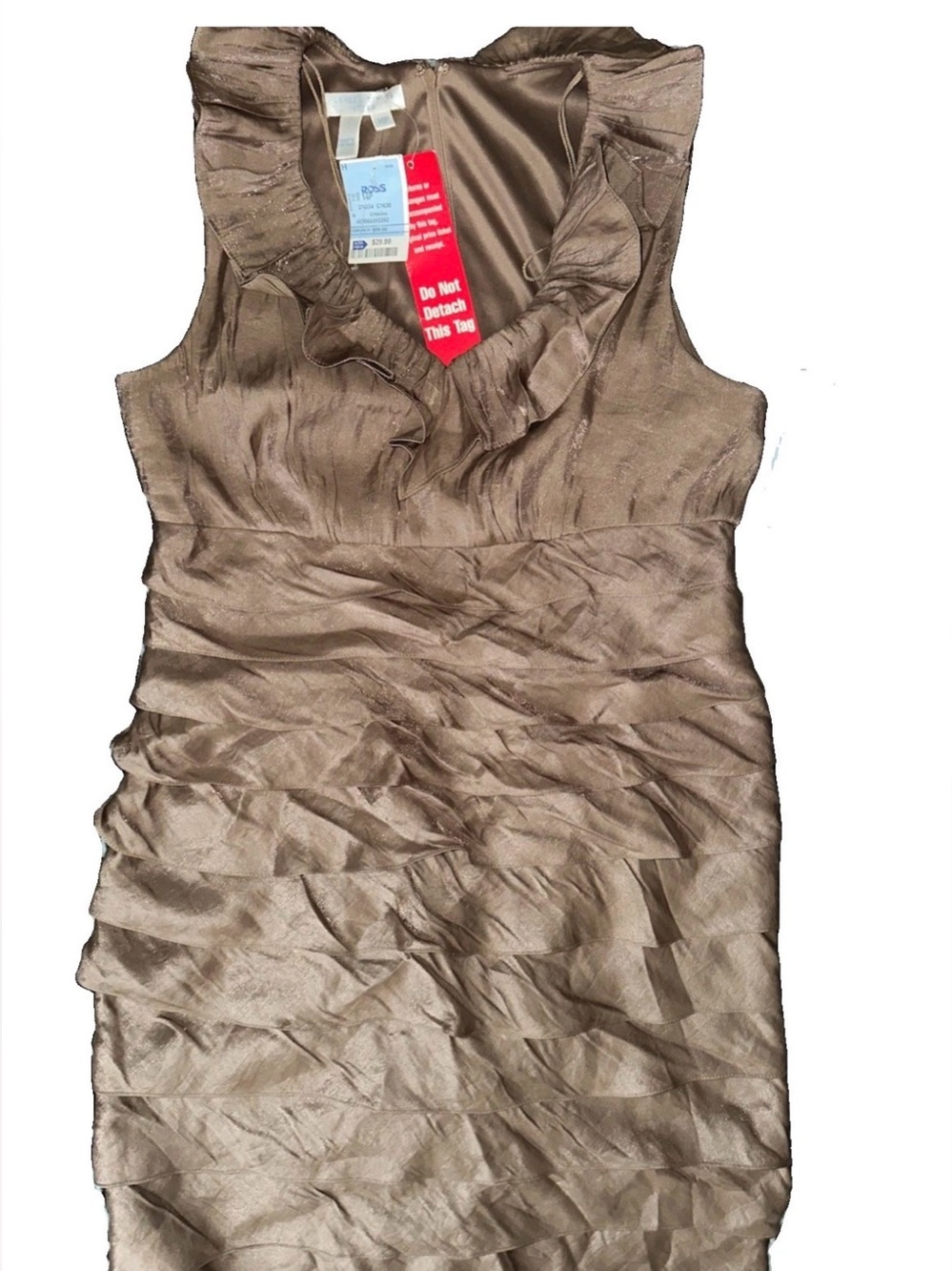 Ruffled V-Neck Sleeveless Cocktail Dress - Taupe NWT